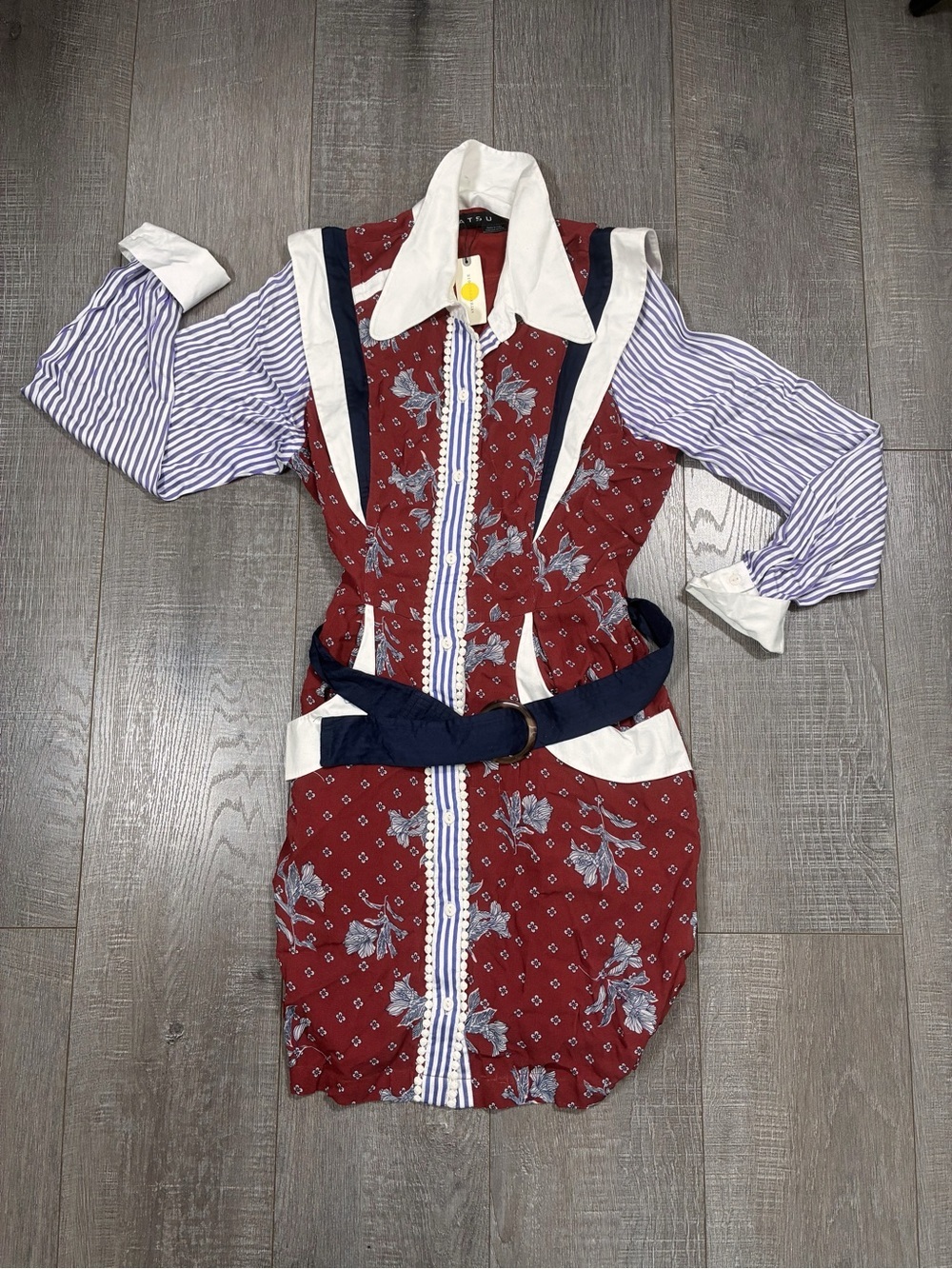 NWT Anthropologie Atsu Floral Striped Mini Shirtdress Dress Size 8